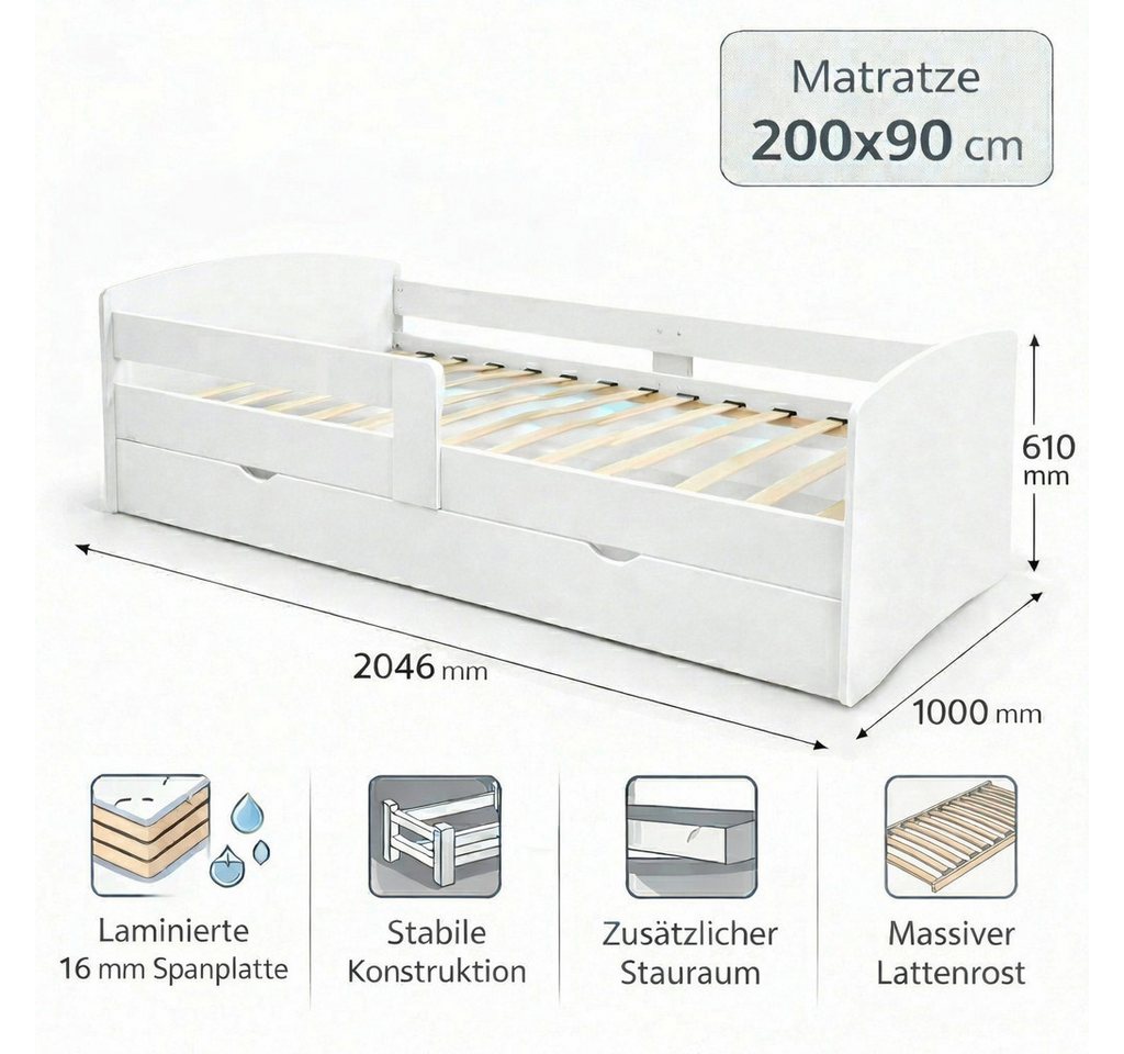 OTTO home Stauraumbett Cocolino, Daybett, Stauraumbett, Kinderbett, Einzelbett, Funktionsbett, mit Lattenrost, ausziehbarer Schublade, Liegefläche 90 x 200 cm – Bild 3 von 5
