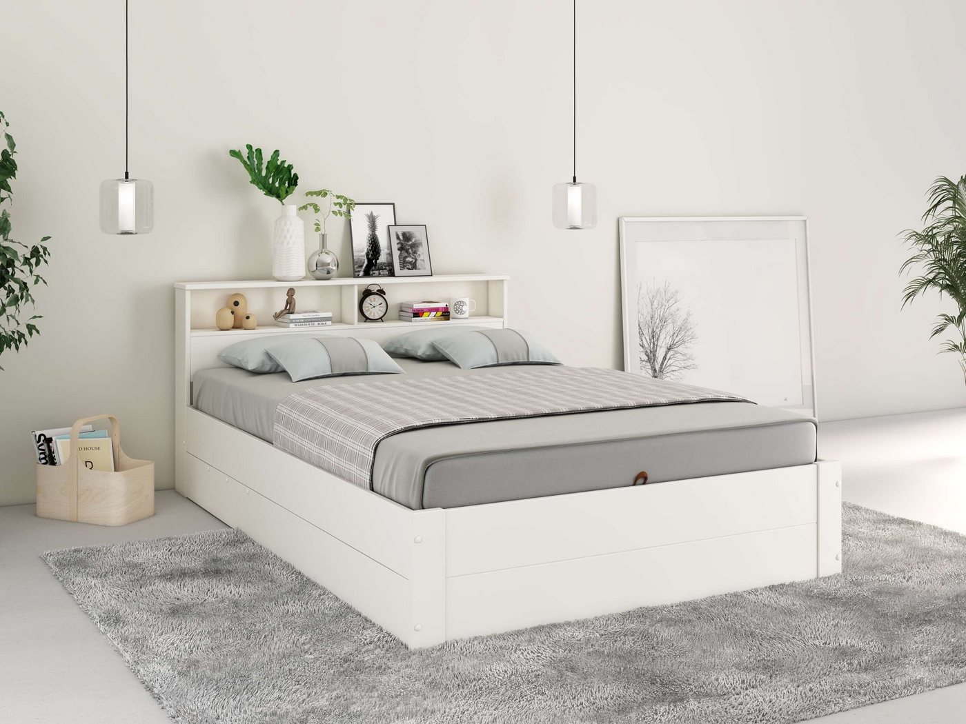 OTTO home Stauraumbett MAREILLES, Bett, Made in Europe, FSC® zertifiziertes Massivholz (140x200cm und 180x200cm), Massivholz, Hebemechanismus, Stauraum im Kopft – Bild 2 von 5