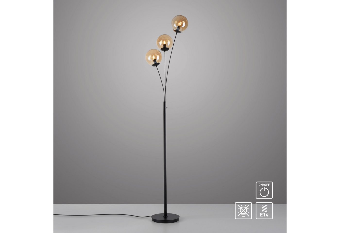OTTO home Stehlampe Nellin, ohne Leuchtmittel, Stehleuchte mit großen Glaskugeln amberfarben oder opal matt weiß – Bild 2 von 5