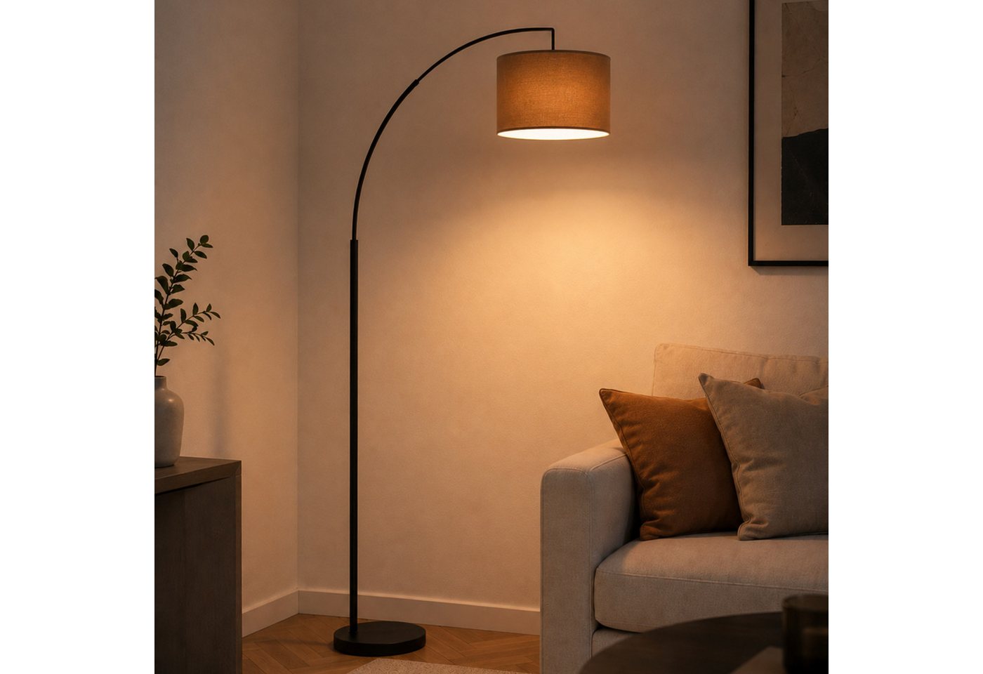 OTTO home Stehlampe Stellan, Ein-/Ausschalter, ohne Leuchtmittel, Bogenlampe Textilschirm Stoff Ø 36cm, E27, Fußschalter, Bogenleuchte – Bild 2 von 5