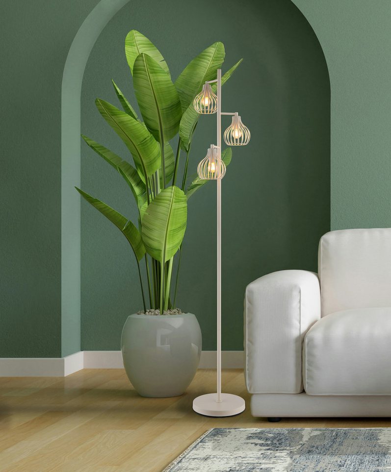 OTTO home Stehlampe Yannic, Stehleuchte Metall cremefarben, exkl. 3x E14 40W 230V, ohne Leuchtmittel, Kabel PVC Schwarz, mit Fußtrittschalter, ø: 310mm, H: 161c – Bild 2 von 5