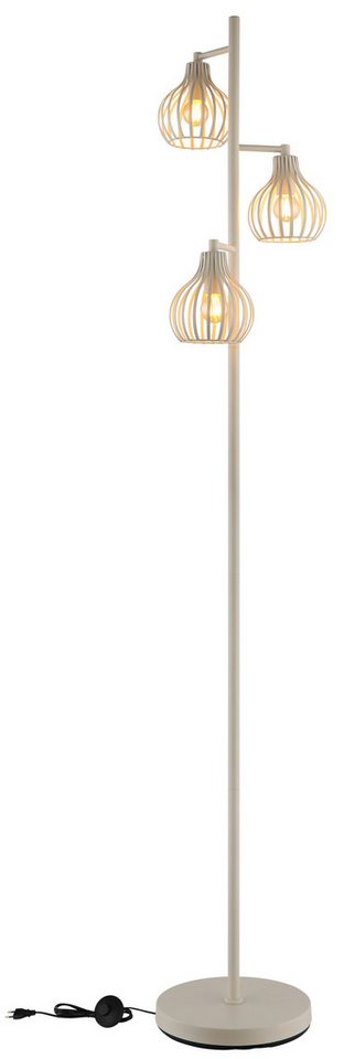 OTTO home Stehlampe Yannic, Stehleuchte Metall cremefarben, exkl. 3x E14 40W 230V, ohne Leuchtmittel, Kabel PVC Schwarz, mit Fußtrittschalter, ø: 310mm, H: 161c – Bild 5 von 5