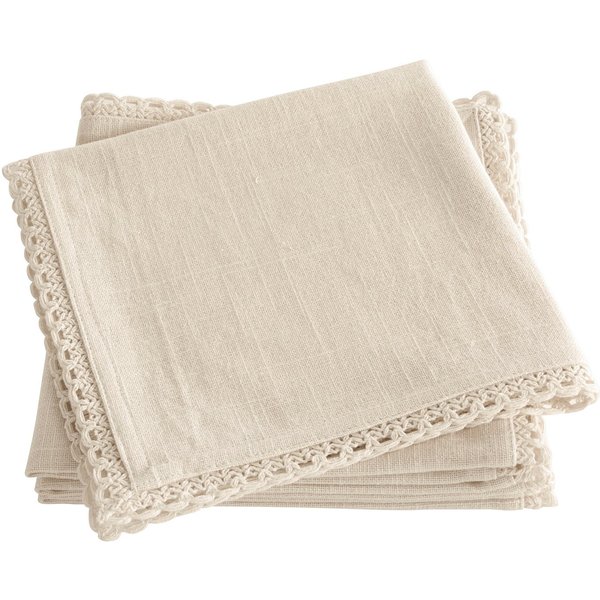 OTTO home Stoffserviette Elyna, (4 St), uni, mit Spitze, weiche Haptik, 45x45 cm, Leinenoptik, 100% Baumwolle