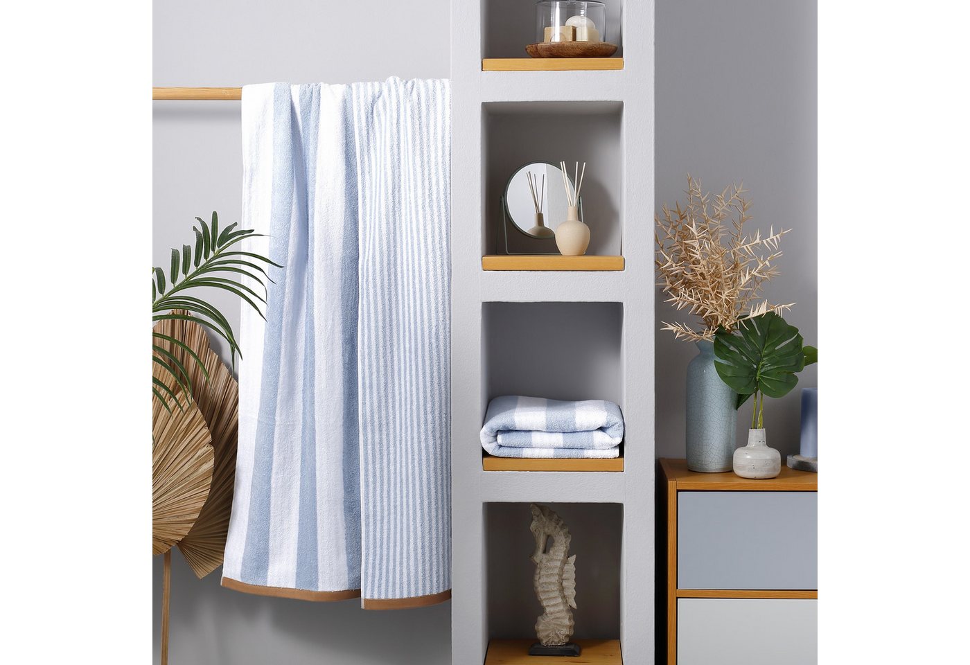 OTTO home Strandtuch Elenna, 100% Baumwolle, flauschig und weich, 500 gr/m², Frottier (2-St), Strandtücher 90x180cm, Streifen, modern – Bild 3 von 5