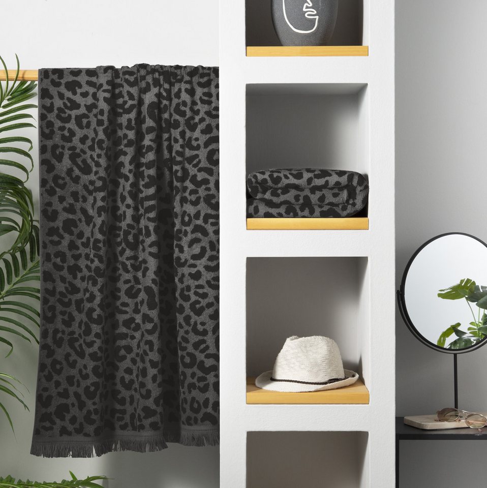 OTTO home Strandtuch Tiffani, Leopardenmuster, Premium Strandtücher 2-tlg, 500 gr/m², Frottier (2-St), 90x180 cm, Animal Print, Leo, modern, Urlaub, mit Fransen – Bild 3 von 5