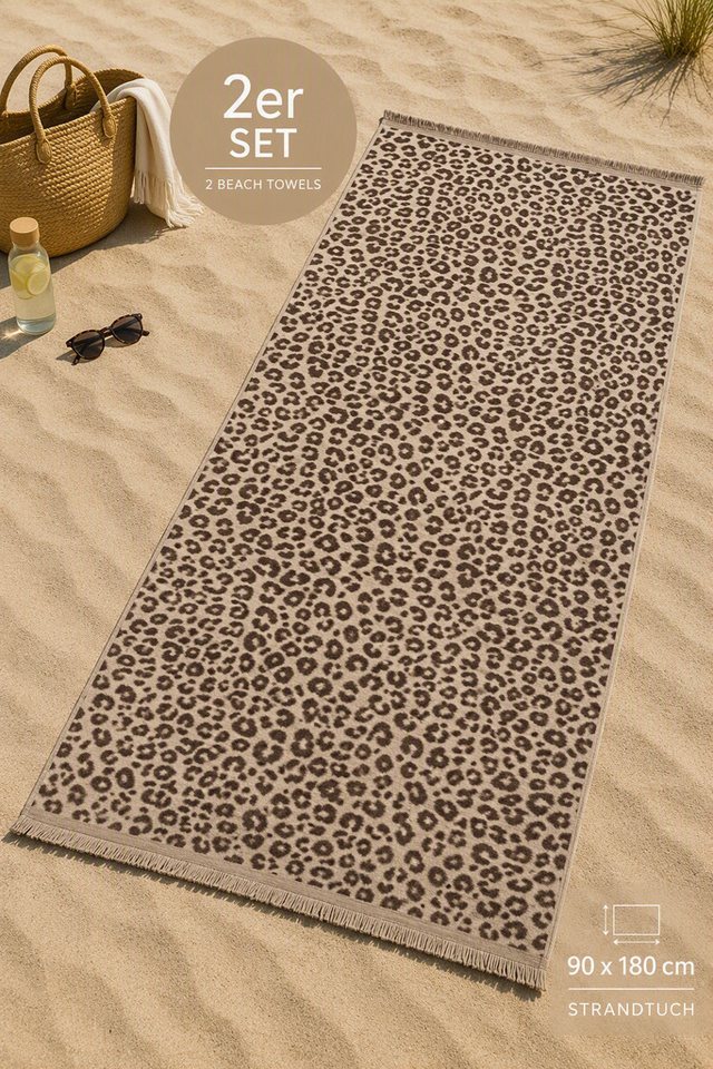 OTTO home Strandtuch Tiffani, Leopardenmuster, Premium Strandtücher 2-tlg, 500 gr/m², Frottier (2-St), 90x180 cm, Animal Print, Leo, modern, Urlaub, mit Fransen – Bild 2 von 5