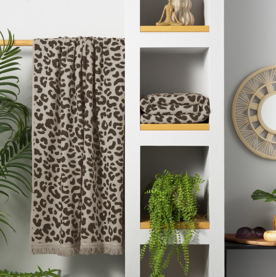 OTTO home Strandtuch Tiffani, Leopardenmuster, Premium Strandtücher 2-tlg, 500 gr/m², Frottier (2-St), 90x180 cm, Animal Print, Leo, modern, Urlaub, mit Fransen – Bild 3 von 5