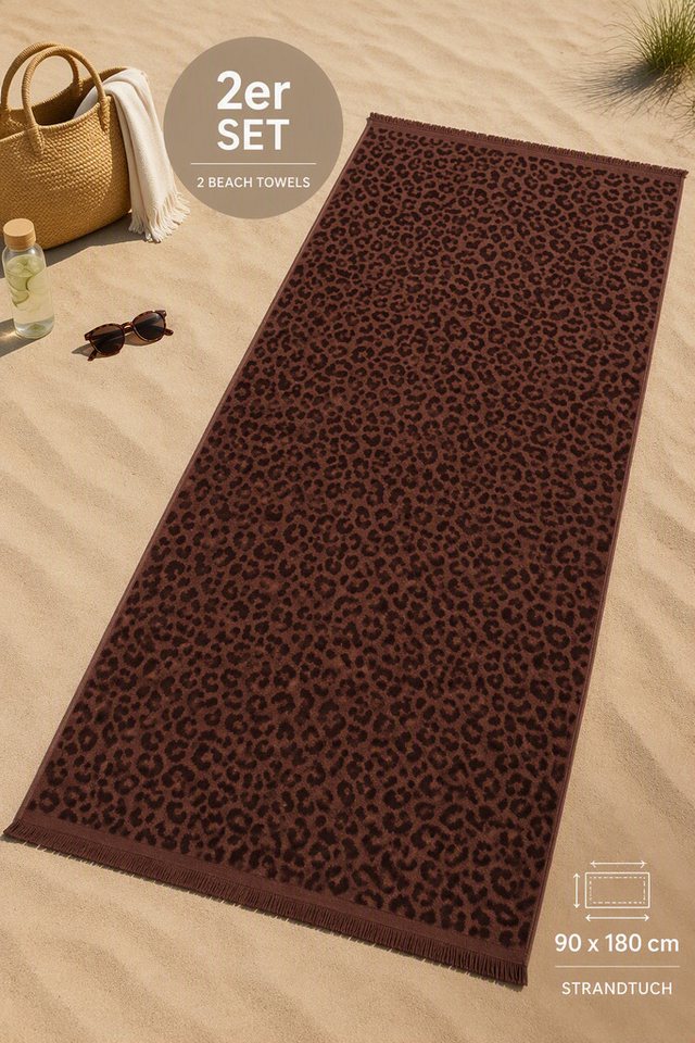 OTTO home Strandtuch Tiffani, Leopardenmuster, Premium Strandtücher 2-tlg, 500 gr/m², Frottier (2-St), 90x180 cm, Animal Print, Leo, modern, Urlaub, mit Fransen – Bild 2 von 5