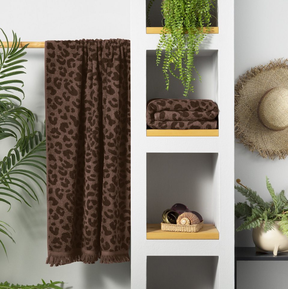 OTTO home Strandtuch Tiffani, Leopardenmuster, Premium Strandtücher 2-tlg, 500 gr/m², Frottier (2-St), 90x180 cm, Animal Print, Leo, modern, Urlaub, mit Fransen – Bild 3 von 5