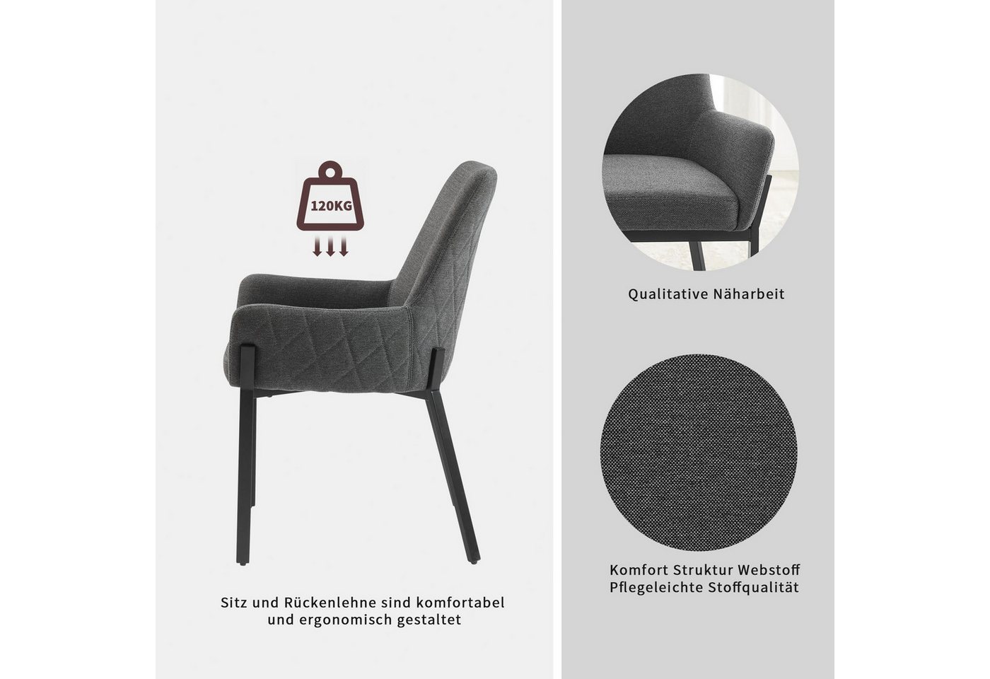 OTTO home Stuhl Lome (1 St), mit pflegeleichtem Webstoff Bezug, Metallgestell, Sitzhöhe 49 cm – Bild 3 von 5