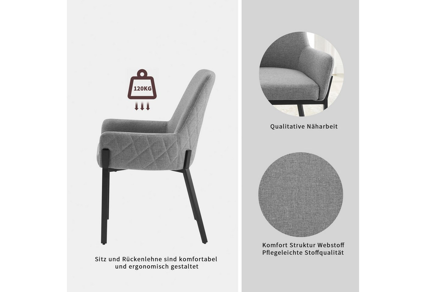 OTTO home Stuhl Lome (1 St), mit pflegeleichtem Webstoff Bezug, Metallgestell, Sitzhöhe 49 cm – Bild 3 von 5