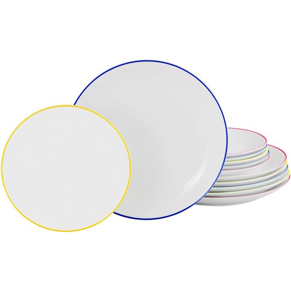 OTTO home Tafelservice Alff (12-tlg), 6 Personen, Porzellan, Teller Set, Geschirr-Set, harmonische, trendige Coupeform