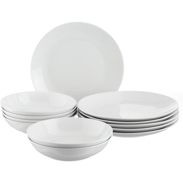 OTTO home Tafelservice Alff (12-tlg), 6 Personen, Porzellan, Teller Set, Geschirr-Set, harmonische, trendige Coupeform