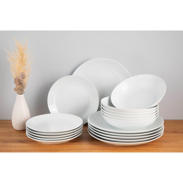 OTTO home Tafelservice Alff (18-tlg), 6 Personen, Porzellan, Teller Set, Geschirr-Set, harmonische, trendige Coupeform