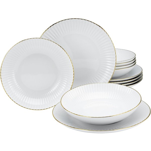 OTTO home Tafelservice Teller Set, Geschirr-Set Ezzo (12-tlg), 6 Personen, Porzellan, Goldband, Made in Europe, 12 Teile, für 6 Personen