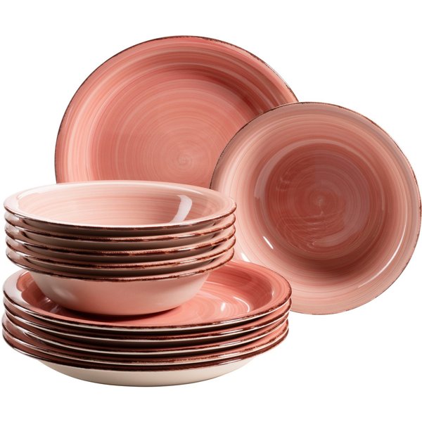 OTTO home Tafelservice Teller Set, Geschirr-Set BELL TEMPO, Keramik, 12 Teile für 6 Personen (12-tlg), 6 Personen, Keramik, rustikale Holzoptik mit Spiraldekor,