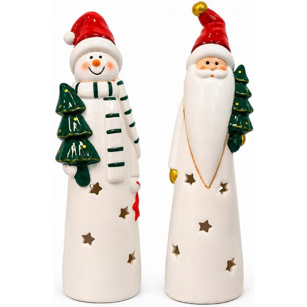OTTO home Teelichthalter Deko Weihnachten Eeske, aus Porzellan detailreich bemalt (2 St), Weihnachtsmann und Schneemann im 2er Set, jeweils ca.31cm hoch
