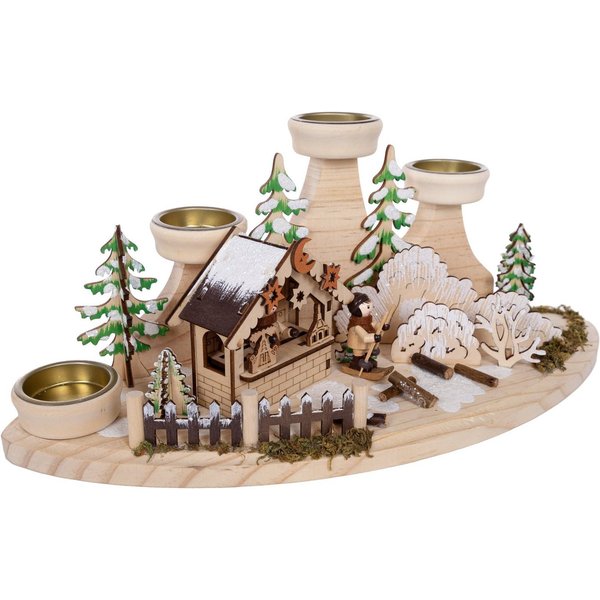 OTTO home Teelichthalter Weihnachtsdeko, 16,5 cm breit (1 St), Winterlandschaft aus Holz, mit 4 Teelichthaltern
