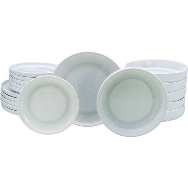OTTO home Teller-Set modernes Geschirr-Set, Service Lykk (18-tlg), 6 Personen, Steinzeug, hohe Haltbarkeit, spülmaschinen- & mikrowellengeeignet, Reaktivglasur