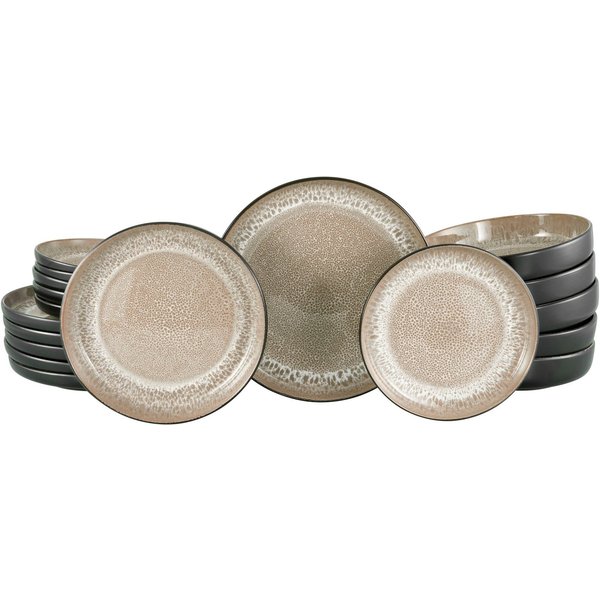 OTTO home Teller-Set modernes Teller Set, Service Novalee (18-tlg), 6 Personen, Steinzeug, hohe Haltbarkeit, spülmaschinen- & mikrowellengeeignet, Reaktivglasur