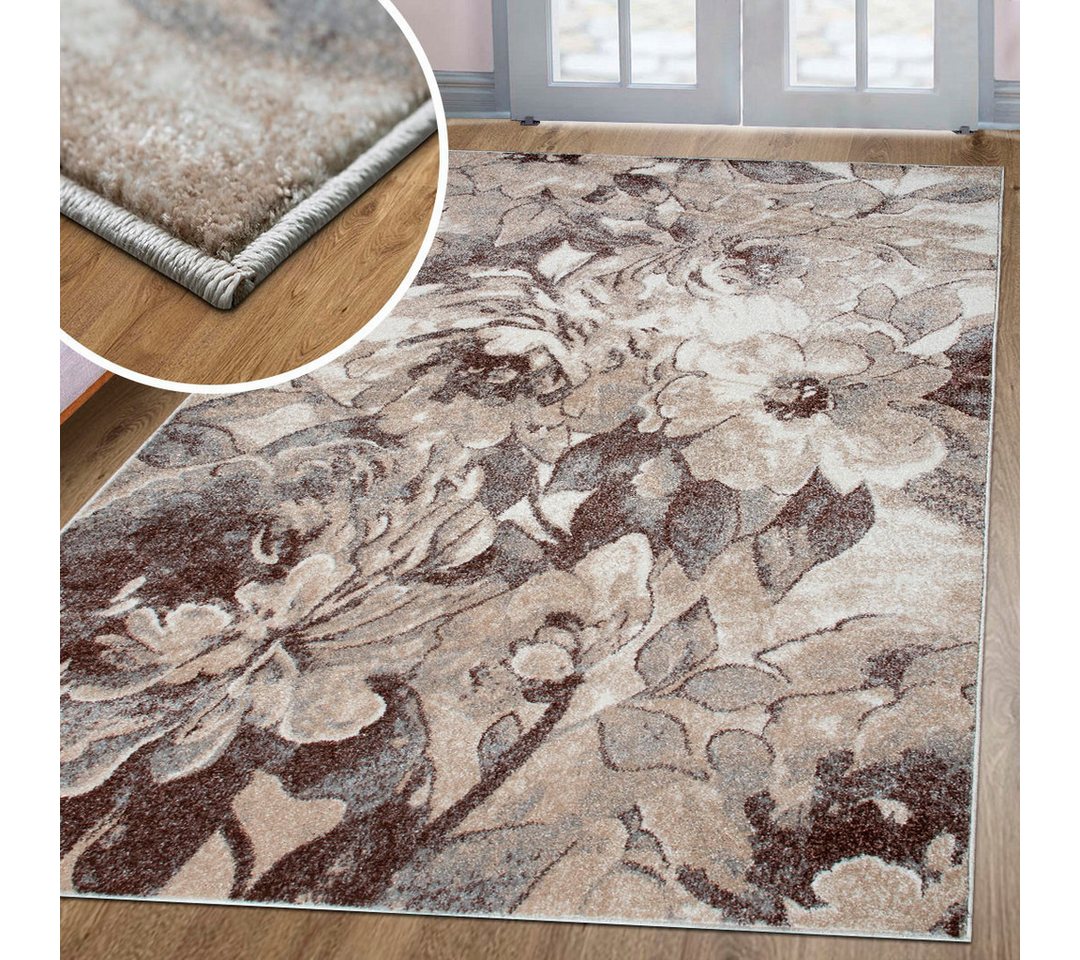 OTTO home Teppich Almrose, rechteckig, Höhe: 9 mm, mit besonders weichem Flor, Blumen Muster, florales Design, Kurzflor – Bild 4 von 5