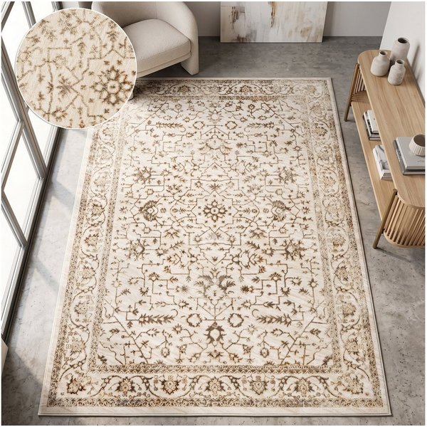 OTTO home Teppich Amira, orientalisches Design, rechteckig, Höhe: 11 mm, mit Bordüre, elegant, Vintage Optik, Wohnzimmer, Schlafzimmer
