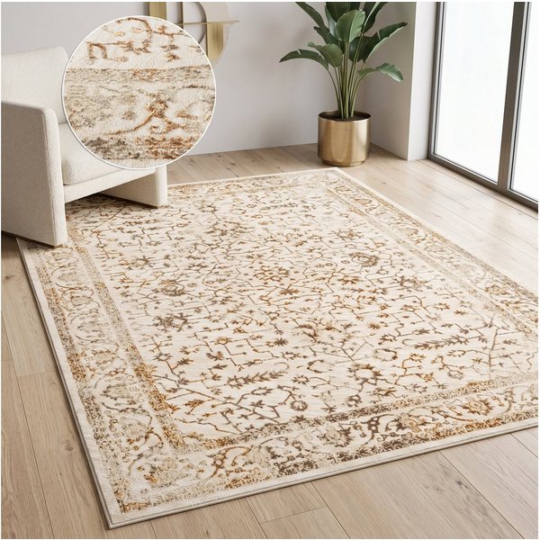 OTTO home Teppich Amira, orientalisches Design, rechteckig, Höhe: 11 mm, mit Bordüre, elegant, Vintage Optik, Wohnzimmer, Schlafzimmer