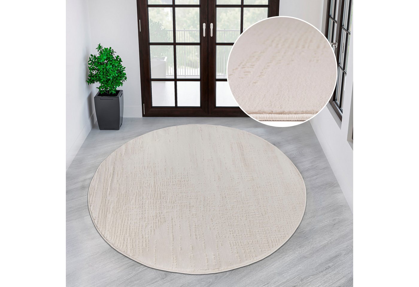 OTTO home Teppich Ariano, dezenter Glanz mit Hoch-Tief-Struktur, rund, Höhe: 12 mm, Vintage Design, Schrumpf Carving-Effekt, Wohnzimmer, Schlafzimmer – Bild 2 von 5