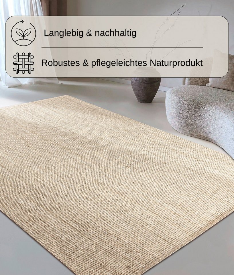 OTTO home Teppich Avot Juteteppich, rechteckig, Höhe: 10 mm, 100% Jutefaser, Läufer, Esszimmer, Wohnzimmer, Skandi – Bild 2 von 5