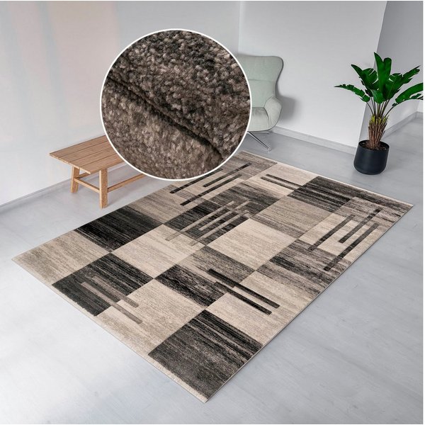 OTTO home Teppich Beliz, rechteckig, Höhe: 9 mm, mit Konturenschnitt, Kurzflor, 3D-Design, mit Fransen, Wohnzimmer