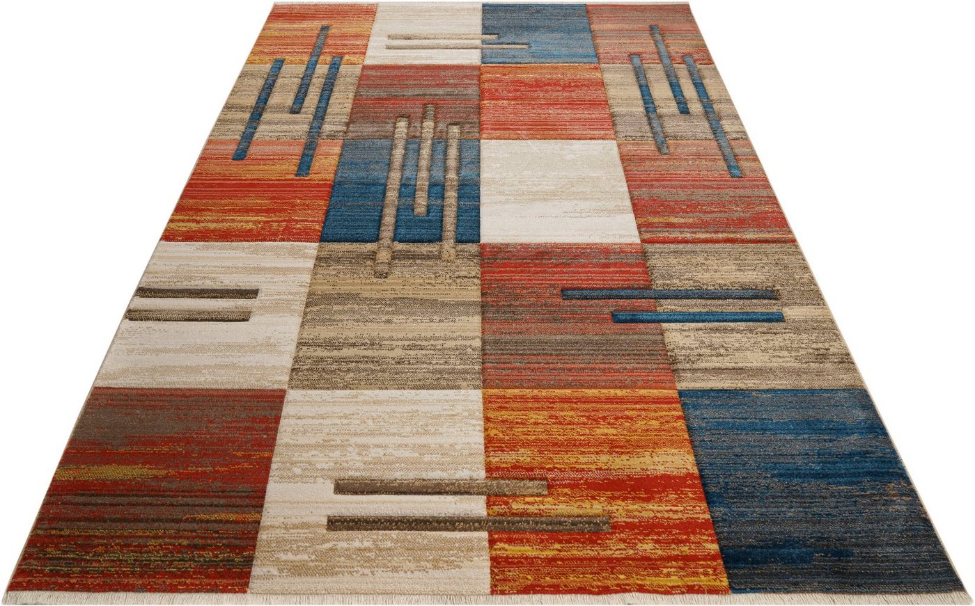 OTTO home Teppich Beliz, rechteckig, Höhe: 9 mm, mit Konturenschnitt, Kurzflor, 3D-Design, mit Fransen, Wohnzimmer – Bild 3 von 5