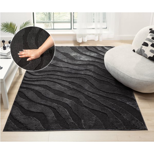 OTTO home Teppich Benia, Hoch-Tief-Struktur, rechteckig, Höhe: 19 mm, Wellen-Design, leichter Glanz, modern, Wohnzimmer, Schlafzimmer