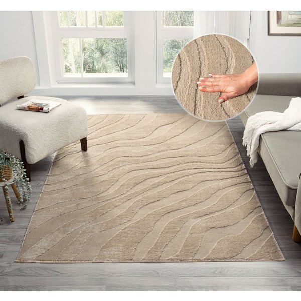 OTTO home Teppich Benia, Hoch-Tief-Struktur, rechteckig, Höhe: 19 mm, Wellen-Design, leichter Glanz, modern, Wohnzimmer, Schlafzimmer