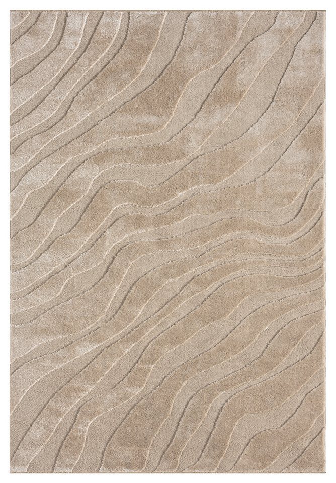 OTTO home Teppich Benia, Hoch-Tief-Struktur, rechteckig, Höhe: 19 mm, Wellen-Design, leichter Glanz, modern, Wohnzimmer, Schlafzimmer – Bild 2 von 5