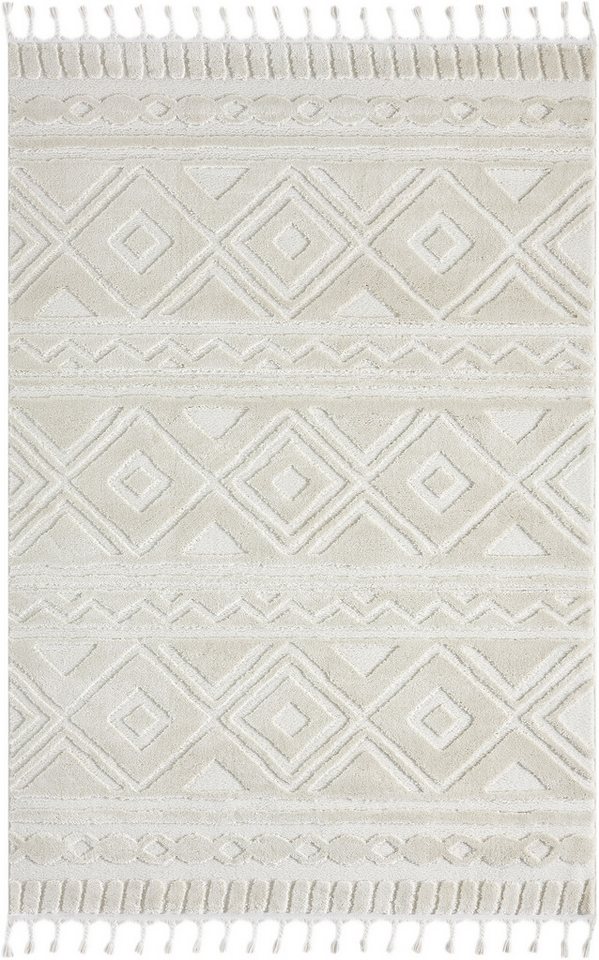 OTTO home Teppich Bonvo, rechteckig, Höhe: 19 mm, mit Fransen, Hoch-Tief-Struktur, Wohnzimmer, Schlafzimmer, Boho-Style – Bild 2 von 5