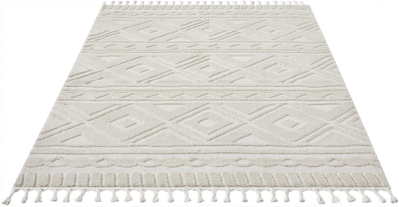 OTTO home Teppich Bonvo, rechteckig, Höhe: 19 mm, mit Fransen, Hoch-Tief-Struktur, Wohnzimmer, Schlafzimmer, Boho-Style – Bild 3 von 5