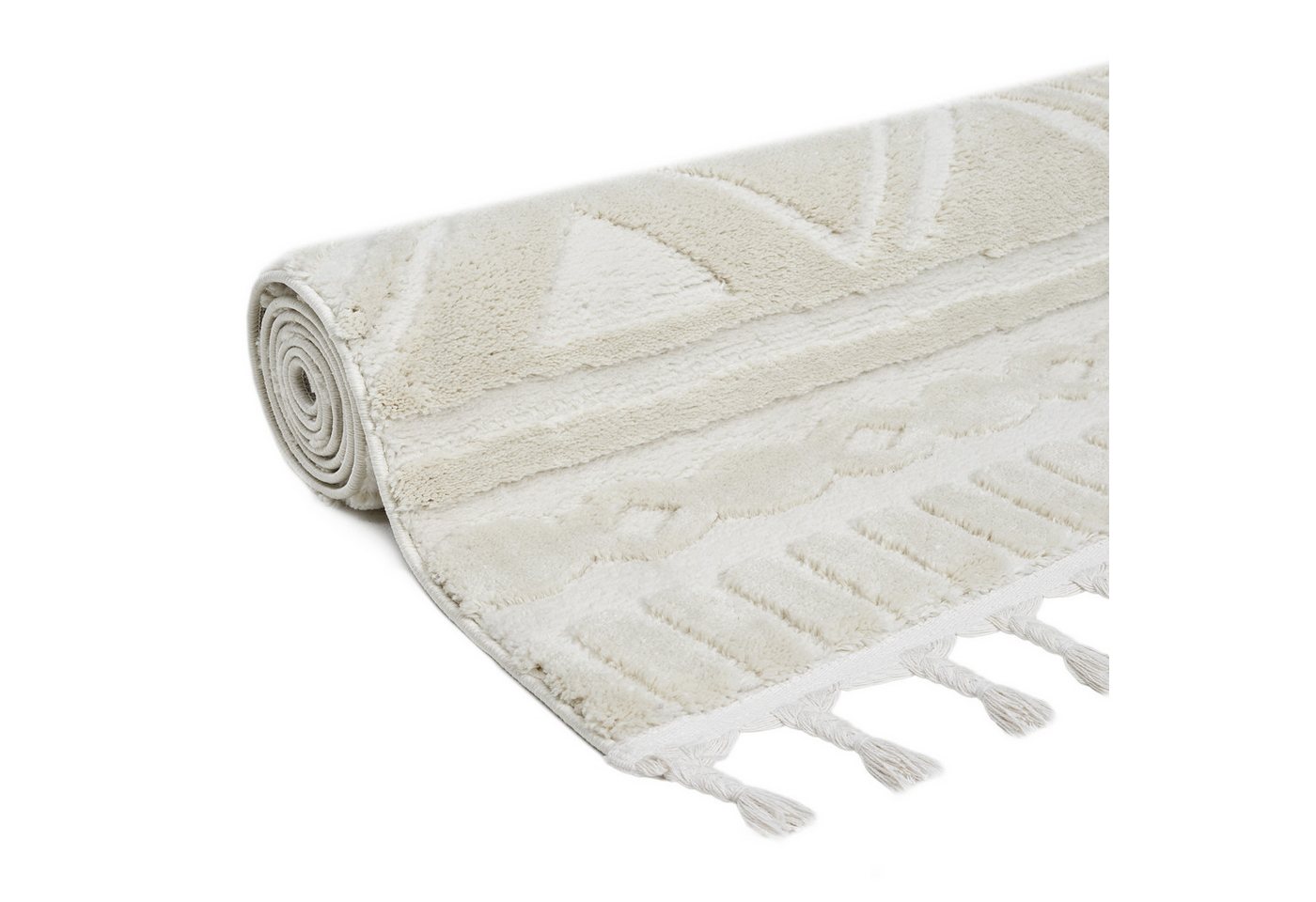 OTTO home Teppich Bonvo, rechteckig, Höhe: 19 mm, mit Fransen, Hoch-Tief-Struktur, Wohnzimmer, Schlafzimmer, Boho-Style – Bild 4 von 5