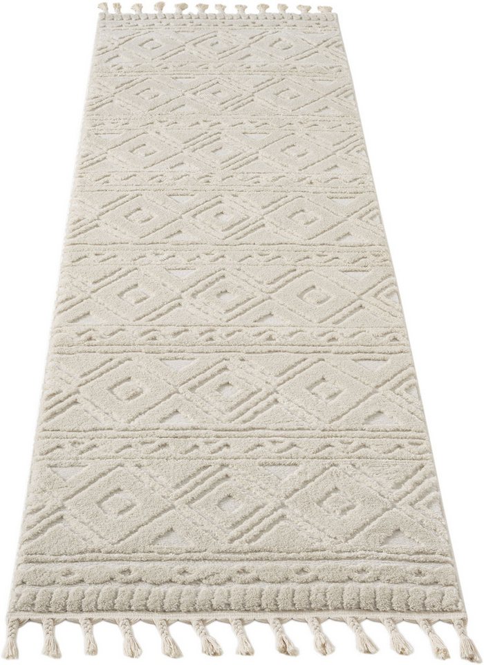OTTO home Teppich Bonvo, rechteckig, Höhe: 19 mm, mit Fransen, Hoch-Tief-Struktur, Wohnzimmer, Schlafzimmer, Boho-Style – Bild 3 von 5