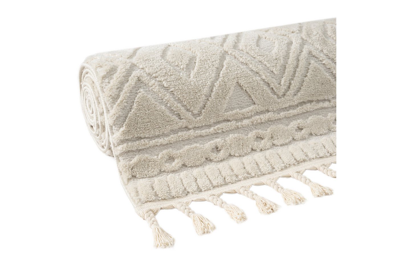 OTTO home Teppich Bonvo, rechteckig, Höhe: 19 mm, mit Fransen, Hoch-Tief-Struktur, Wohnzimmer, Schlafzimmer, Boho-Style – Bild 4 von 5