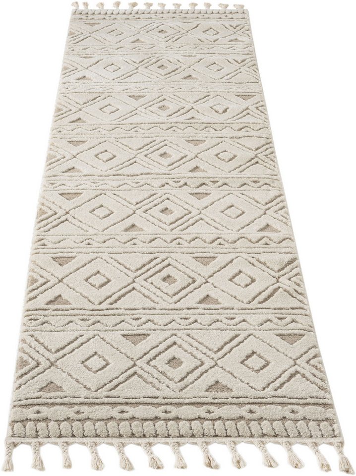 OTTO home Teppich Bonvo, rechteckig, Höhe: 19 mm, mit Fransen, Hoch-Tief-Struktur, Wohnzimmer, Schlafzimmer, Boho-Style – Bild 3 von 5