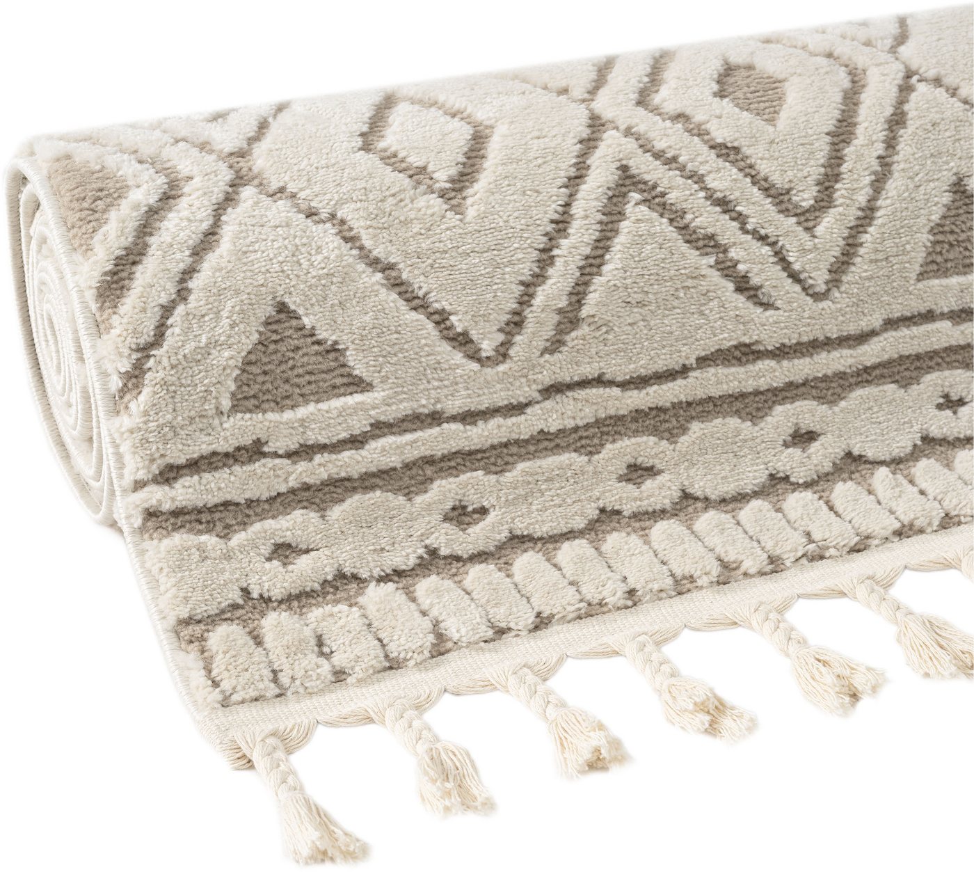 OTTO home Teppich Bonvo, rechteckig, Höhe: 19 mm, mit Fransen, Hoch-Tief-Struktur, Wohnzimmer, Schlafzimmer, Boho-Style – Bild 4 von 5