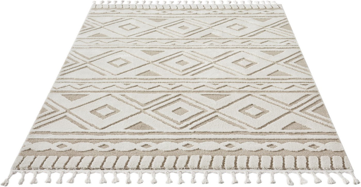 OTTO home Teppich Bonvo, rechteckig, Höhe: 19 mm, mit Fransen, Hoch-Tief-Struktur, Wohnzimmer, Schlafzimmer, Boho-Style – Bild 3 von 5