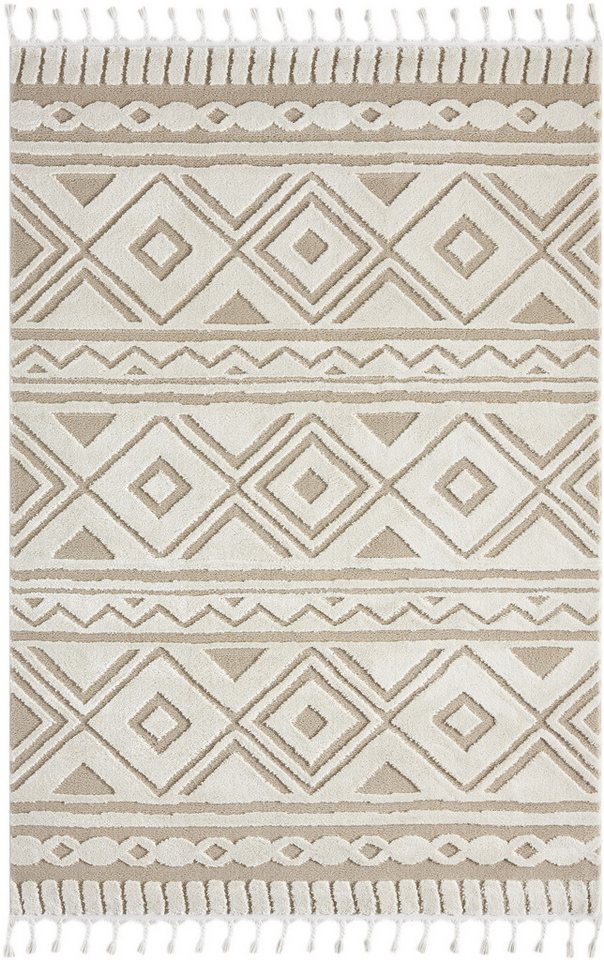 OTTO home Teppich Bonvo, rechteckig, Höhe: 19 mm, mit Fransen, Hoch-Tief-Struktur, Wohnzimmer, Schlafzimmer, Boho-Style – Bild 2 von 5
