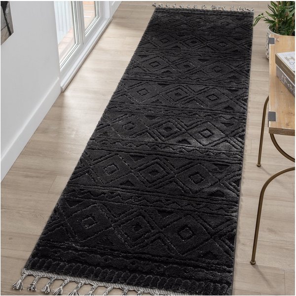 OTTO home Teppich Bonvo, rechteckig, Höhe: 19 mm, mit Fransen, Hoch-Tief-Struktur, Wohnzimmer, Schlafzimmer, Boho-Style