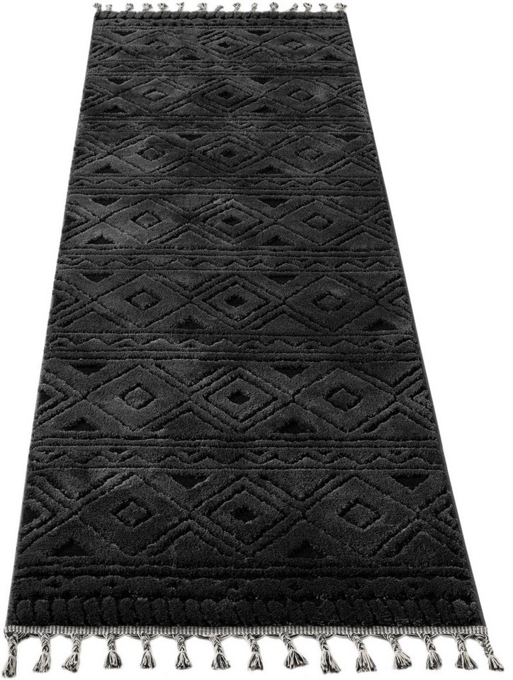 OTTO home Teppich Bonvo, rechteckig, Höhe: 19 mm, mit Fransen, Hoch-Tief-Struktur, Wohnzimmer, Schlafzimmer, Boho-Style – Bild 3 von 5