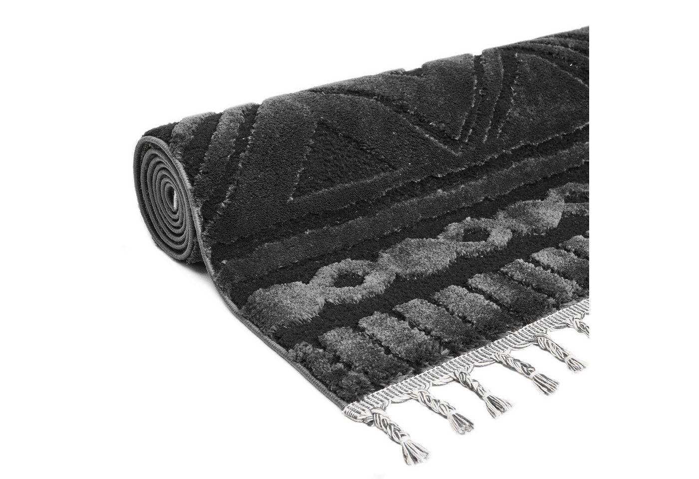 OTTO home Teppich Bonvo, rechteckig, Höhe: 19 mm, mit Fransen, Hoch-Tief-Struktur, Wohnzimmer, Schlafzimmer, Boho-Style – Bild 4 von 5