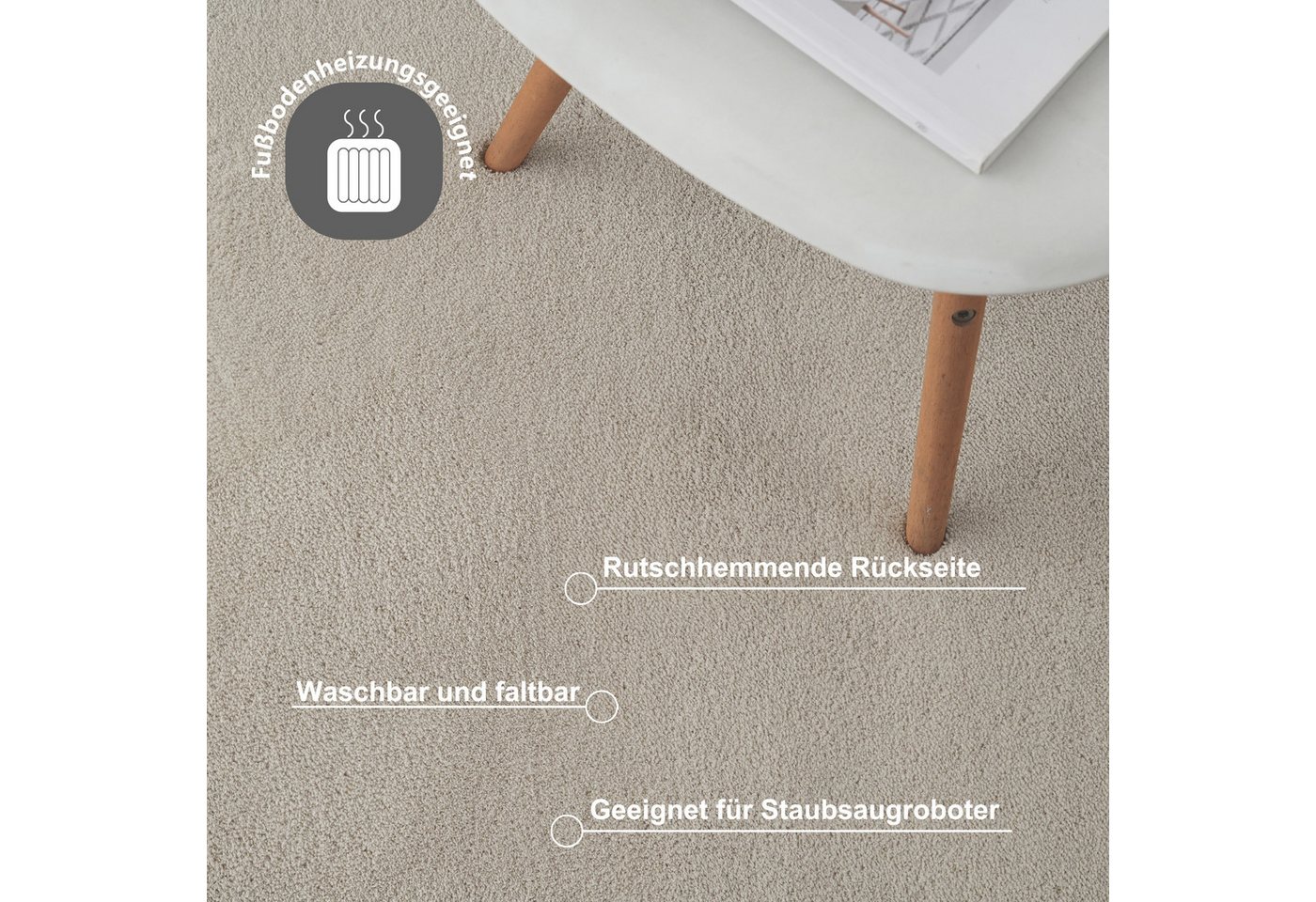 OTTO home Teppich Cali, in Standard- und Premium-Qualität, 13 mm oder 16 mm Höhe, wellenförmig, Uni-Farben, kuschelig, & weich, waschbar, Wohnzimmer, Schlafzimm – Bild 4 von 5