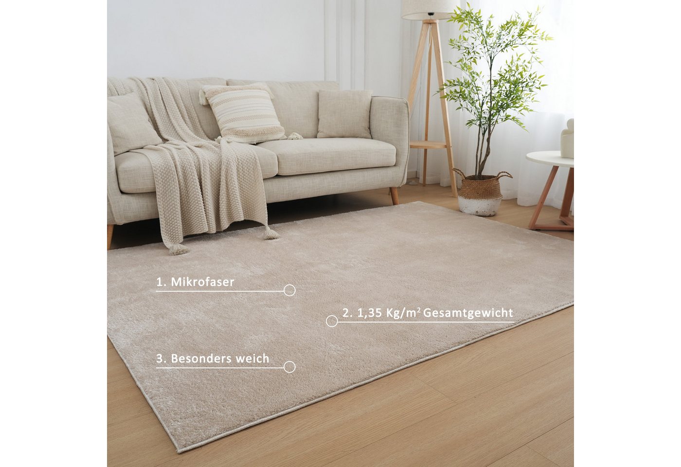 OTTO home Teppich Cali, in Standard- und Premium-Qualität, 13 mm oder 16 mm Höhe, rechteckig, Uni-Farben, kuschelig, & weich, waschbar, Wohnzimmer, Schlafzimmer – Bild 5 von 5