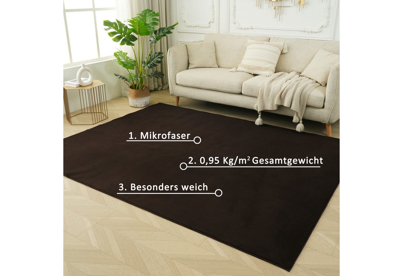 OTTO home Teppich Cali, in Standard- und Premium-Qualität, 13 mm oder 16 mm Höhe, rechteckig, Uni-Farben, kuschelig, & weich, waschbar, Wohnzimmer, Schlafzimmer – Bild 4 von 5