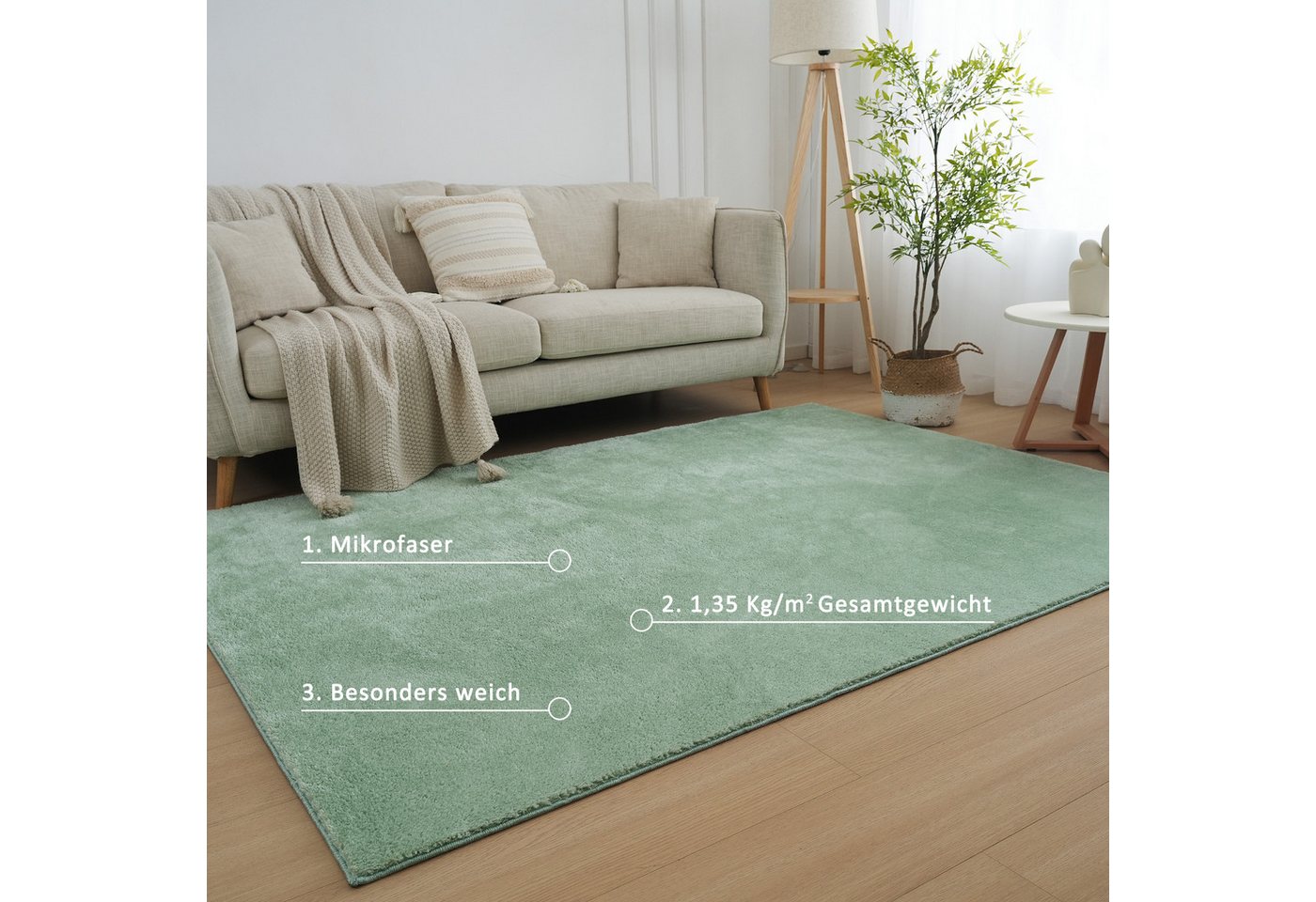 OTTO home Teppich Cali, in Standard- und Premium-Qualität, 13 mm oder 16 mm Höhe, rechteckig, Uni-Farben, kuschelig, & weich, waschbar, Wohnzimmer, Schlafzimmer – Bild 5 von 5